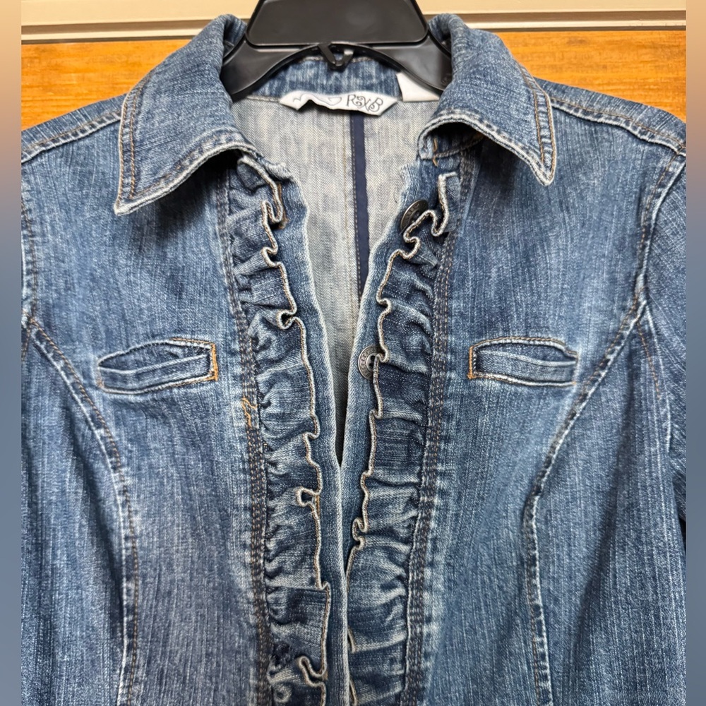 RXB Dark Blue Ruffled Denim Jacket - Picture 2 of 5